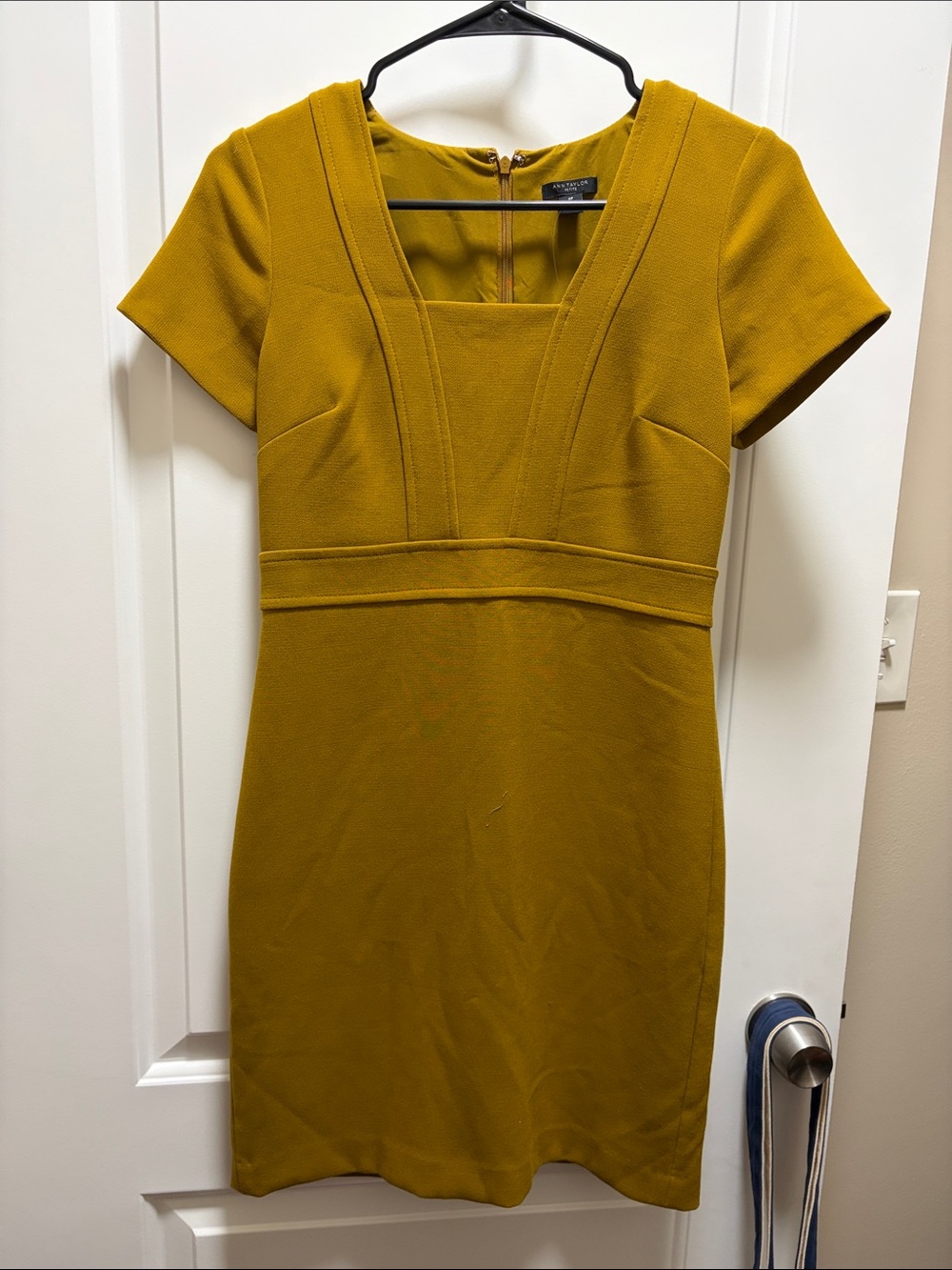 Ann Taylor Mustard Short Sleeve Square Neck Mini Dress